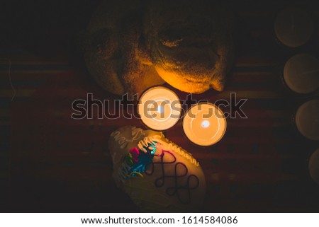 Candles and traditional food of Dia de muertos (Day of the dead) in Mexico Photo stock © 
