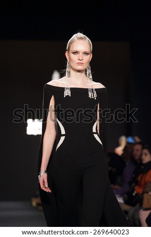 New York, USA - February 13, 2015: Mongol by Bayarmaa Bayarkhuu Runway Show at Lincoln Center for Mercedes Benz Fashion week Showing her Fall / Winter Collection for 2015