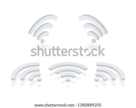 Isometric icons set of Wi-Fi signal. Wireless signal pictograms presented at different angles on white background. Internet connection symbols used on laptop, router, modem, tablet, mobile phones