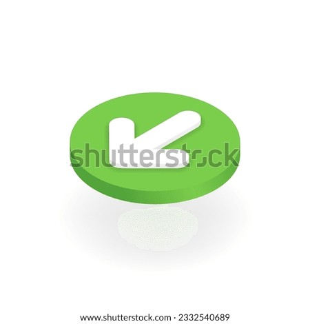 Isometric download button. 3d file loading icon presented at left angle top view. Down arrow as file uploading, data transfer symbol for internet use. Vector illustration isolated on white background