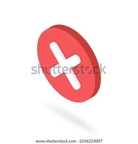 Isometric X cross button. 3d no icon. Ex mark in red circle at left view angle. Vector illustration of incorrect, disagree, wrong, cancel, false symbol for ui, infographic, website, app use