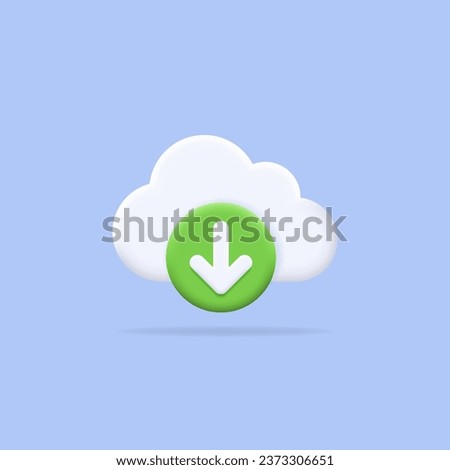 Download arrow and cloud. 3d icon of media loading, cloud computing sign for virtual server storage management, data transfer, share, web security, system backup concept. Isolated vector illustration