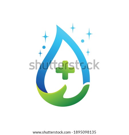 hand illustration and water drop. hand wash logo