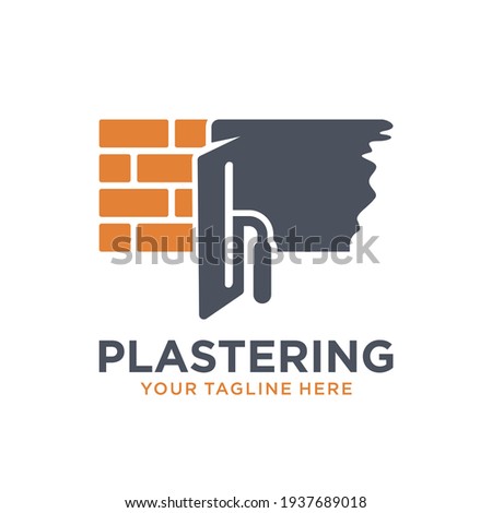 Plastering template logo design. illustration of trowel plastering with stacked brick Photo stock © 