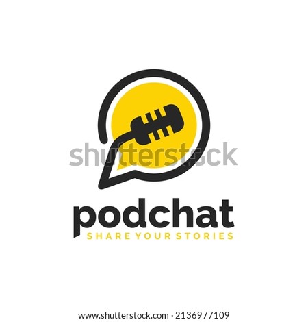 Podcast chat logo template with line art style