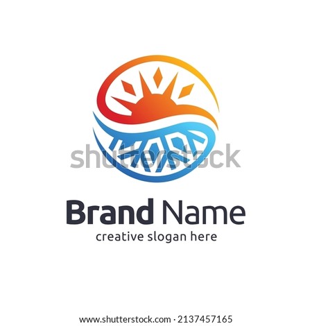 Creative hvac logo template with sun and snowflake concept