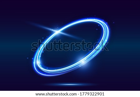 Circle neon light effect isolated on dark background, round light lines in blue neon color. Abstract background for science, futuristic, energy, techno