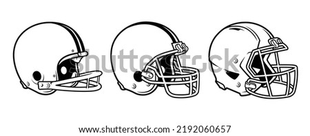 Black and white football helmet line drawing sport set