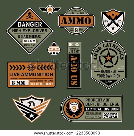 Military emblems, symbols, insignias, and icon crest patches in color