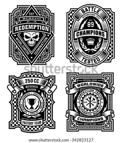 Ornate black and white emblem graphic design set