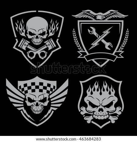 Skull motor crest badge emblem set