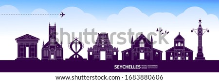 Seychelles travel destination grand vector illustration. 