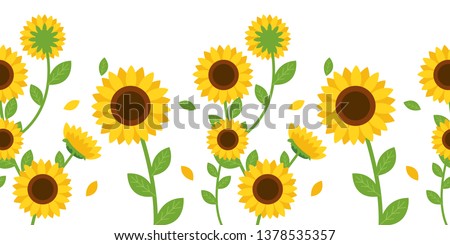 The Seamless pattern of sunflower and leaves on white background in flat vector.Illustation about sunflower for banner , background and greeting card.