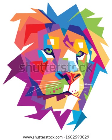 Close up Lion face. Colorful style. Vector illustration of animals.