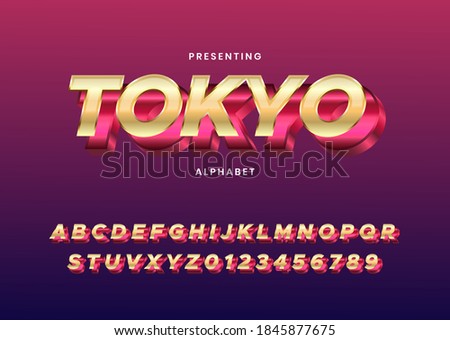 Tokyo metal alphabet font. Modern battle game logo title. Custom font style effect