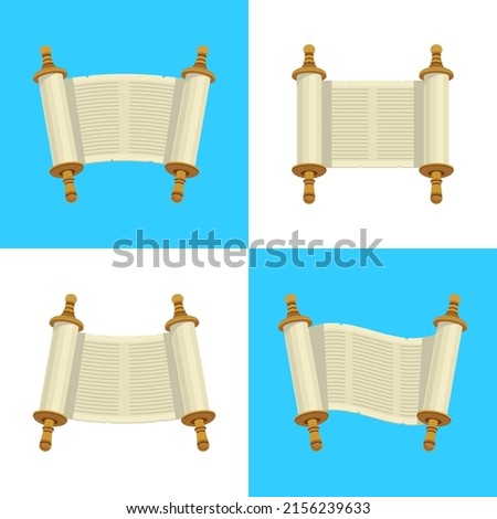 Torah scroll icons set. Flat illustration of ancient Jewish bible book scroll of torah. Vector elements for Jewish holidays design