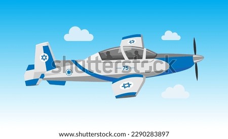 Airplane illustration in the clouds. Concept of Israel Independence Day. Happy Independence Day banner template. Sky vector background