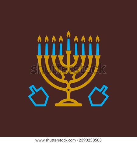 Menorah and dreidels icons. Happy Hanukkah, vector design for Jewish Festival of Lights