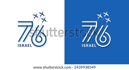 76rd Independence Day of Israel logo. Number 76 with aircraft, vector design