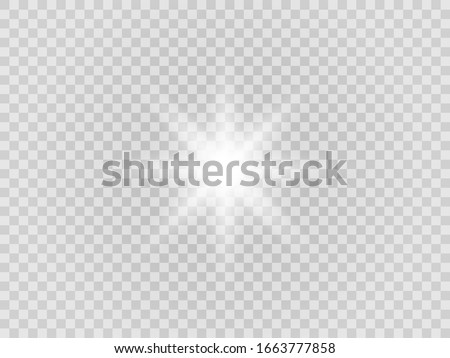 Vector png glowing light effect. Shine, glare, flare, flash illustration. White star on transparent.