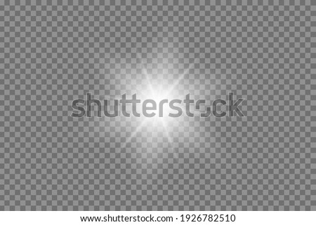 Vector bling light effect on a transparent background. Shining sun, bright flash. 