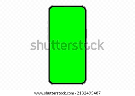 App demonstration mockup. Realistic mobile phone  frame only, mockup with green chroma key screen, cellphone app template. Isolated stock vector
