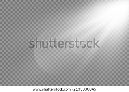 Shining sun glare rays, lens flare vector illustration. Sunlight glowing png effect. White beam sunrays sky background Photo stock © 