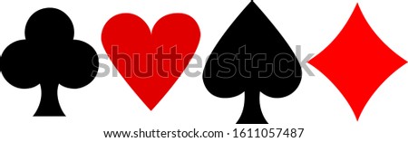 Vector card suits of red and black color on a transparent background.Diamond, Hearts, Spades, Clubs, icon for gambling, poker. 