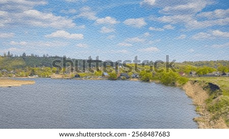 Similar – Foto Bild Ruhiger See und Stadt in der Nähe der Berge