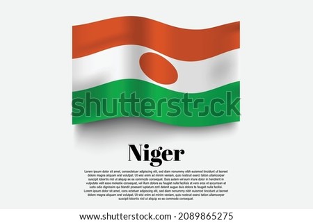 Niger flag waving form on gray background. Vector illustration.