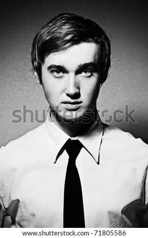 fashionable portrait of serious young man. Black ANd White