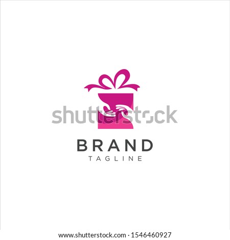 Hand Gift Logo Stock Vectors .Christmas Gift Logo . Gift Store Shop Logo Template  . Surprise Gift Shop Logo  . 