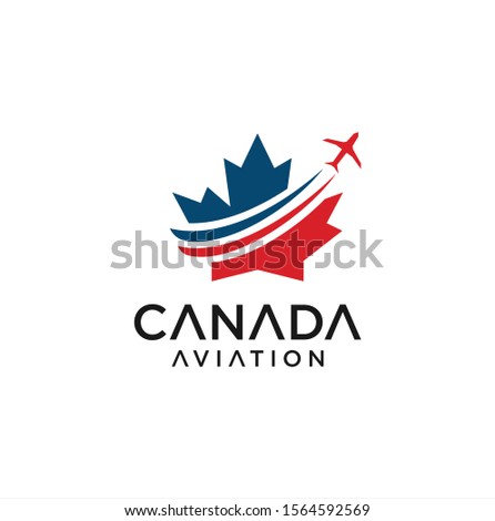 Canadian Aviation Logo Design vector illustration . Canadian Aircraft Logo design .  Canada Airlines Logo . Maple Leaf Logo.