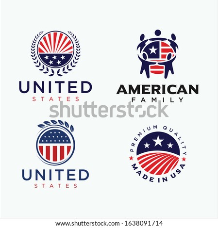 Set Of United States Logo Design Vector Stock. Made in usa Logo american flag icon USA 