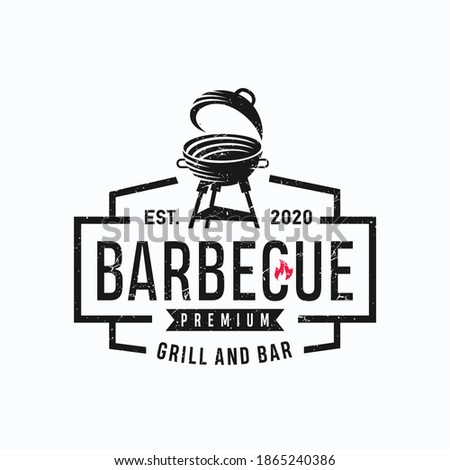Vintage Grill Barbeque Logo Design Rustic Retro. Grill Bar Design Element in Vintage Style for Logotype, Label, Badge and other design. Fire flame retro vector illustration