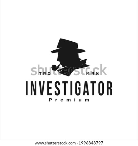 Detective Logo Vector Design Illustration Icon spy secret agent the mafia. Sherlock Holmes silhouette. Creative black head Private Investigator template symbol 