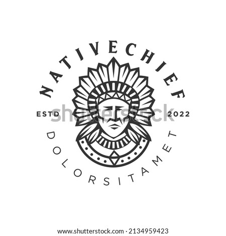 Apache indian chief logo mascot design character black silhouette retro vintage