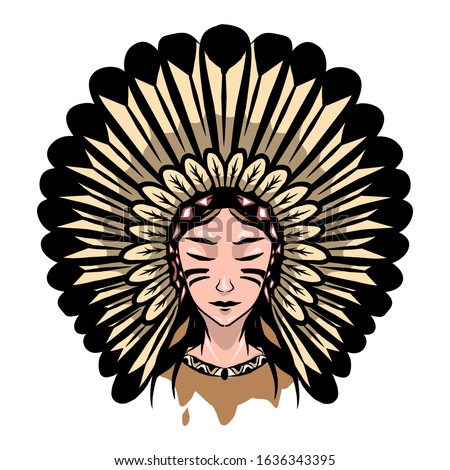 illustration of woman apache icon for tattoo design or t-shirt.apache girl logo for company