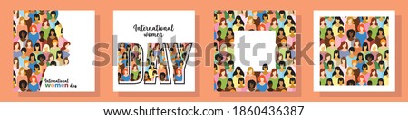 set of four postcards on the theme of international women's day. postcards with inscriptions, frame with space for text, background. the flat pattern. stock vector illustration. EPS 10.