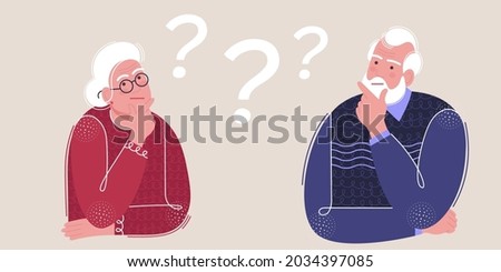 elderly man and an elderly woman thought about the problem. cute grandma and grandpa solve the problem. pensioners are in a quandary.concept of elderly people in a flat trending style. stock vector