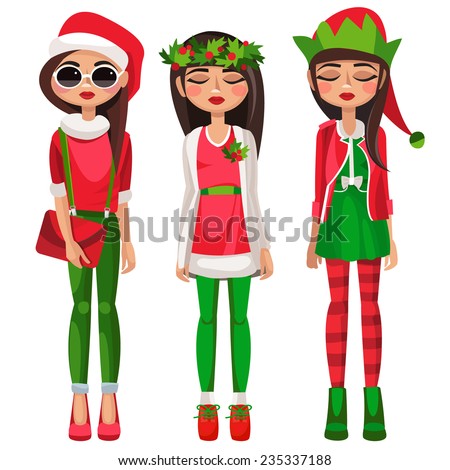 Vector Illustration Of Characters In A Christmas Style. Christmas Girl ...