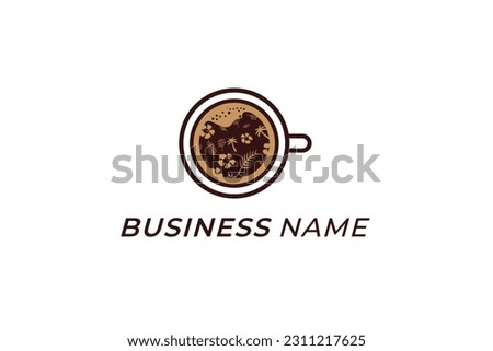 design logo combine mug coffe and flower