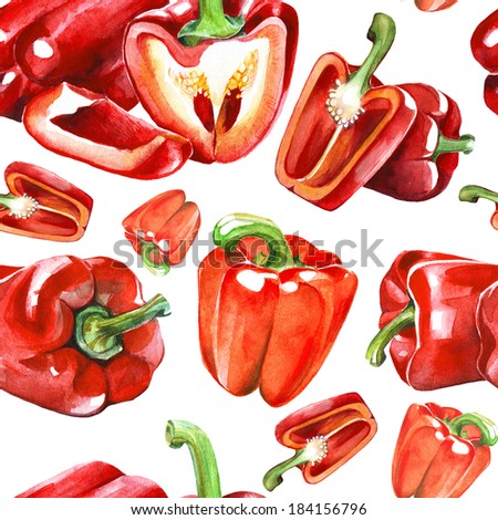 Peppers. Food pattern, painted watercolor manually.