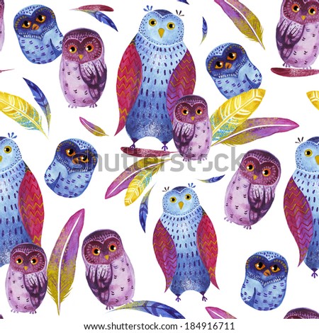 birds owls pattern color watercolor romance plumage