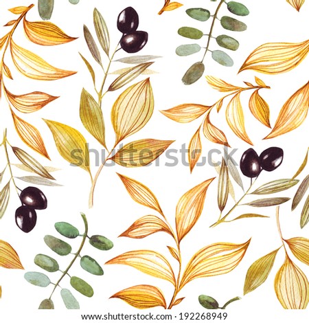 Seamless leaves and olive pattern