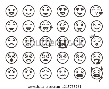 Emoticons outline. Emoji faces emoticon funny smile vector line icons set