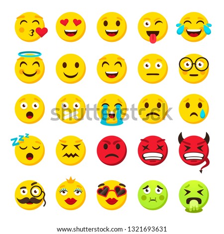 Emoticons set. Emoji faces emoticon funny smile vector collection