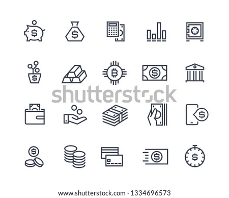 Finance line icons. Money business account, currency management finance audition money calculating. Business investment vector symbols