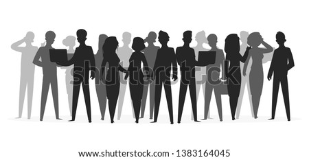Crowd silhouette. People group shadow young friend school boy large crowd business people silhouettes. Vector illustration black shapes