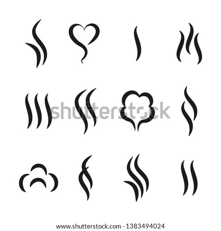 Aroma steam icons. Warm vapour and cooking smell abstract symbols, aroma water and oil odor. Vector tea and coffee smell black logos set